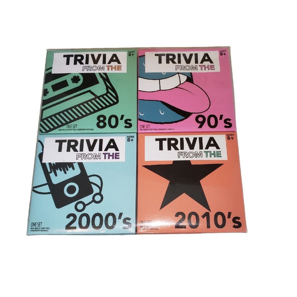 Trivia Card Game 80's 90's 2000's 2010's 4-in-1 Decades Trivia Fun 160 Cards GUC